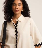 Camisa em Viscolinho com Barra Nuvem Contrastente - 3