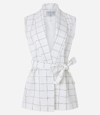 Colete Alfaiataria com Amarração e Estampa Xadrez Grid