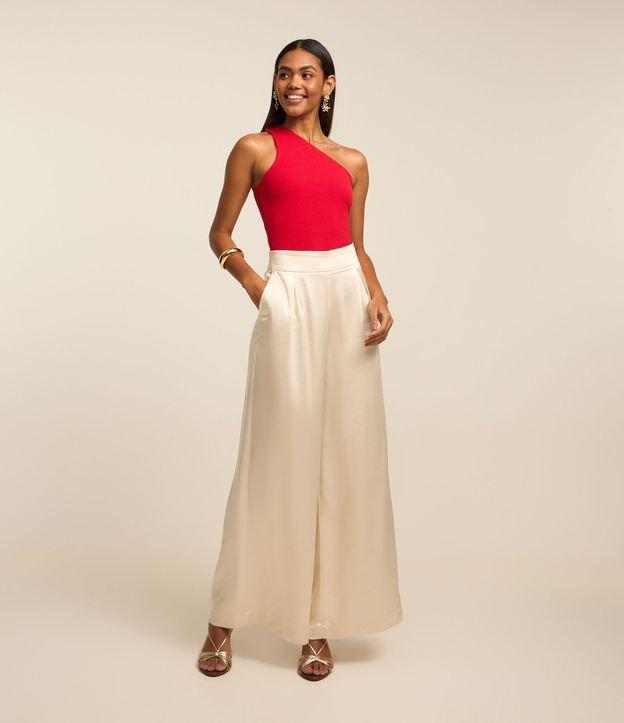 Calça Pantalona Acetinada com Pregas - 2