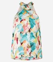 Blusa Acetinada com Laço no Pescoço e Estampa Abstrata - 1