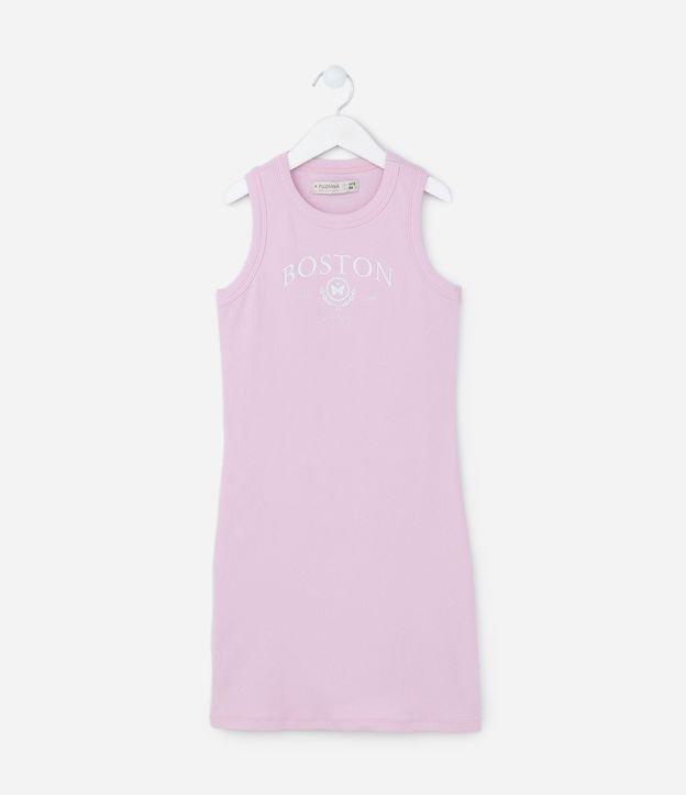 Vestido Infantil Canelado com Lettering Boston - Tam 7 a 14 Anos - 1