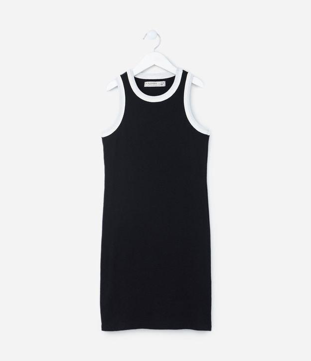 Vestido Infantil Canelado com Viés Contrastante - Tam 7 a 14 Anos - 1