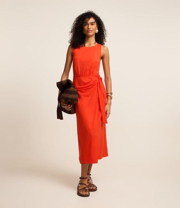Vestido Evasê New Midi em Piquê com Amarração Lateral - 2