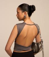 Blusa Cropped em Microfibra com Costas Abertas - 1