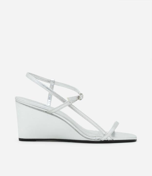 Sandália Anabela em PU com Tiras Assimétricas Bico Quadrado - 1