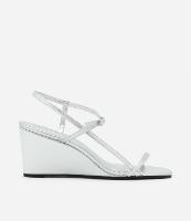 Sandália Anabela em PU com Tiras Assimétricas Bico Quadrado - 1