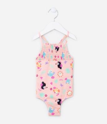 Maiô Infantil com Proteção UV e Estampa Pássaros - Tam 1 a 4 Anos