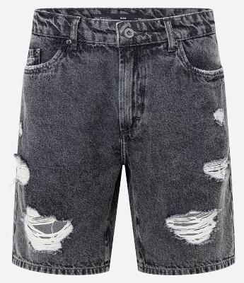 Bermuda Slim em Jeans Denim Destroyed e Barra a Fio