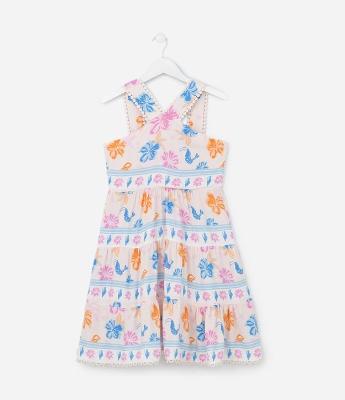 Vestido Infantil com Estampa Floral - Tam 5 a 14 Anos