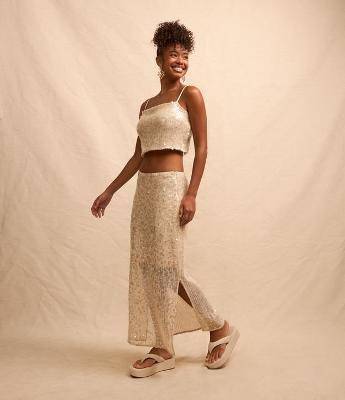 Saia Longa em Paetês sem Cós e com Fenda Lateral