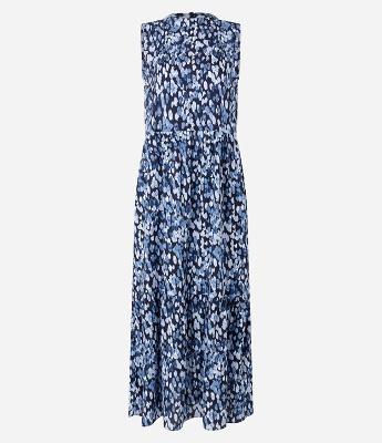 Vestido Evasê em Viscose com Estampa Abstrata com Babados na Barra