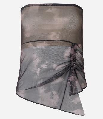 Blusa em Tule Abstrata com Barra Assimétrica