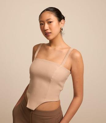 Blusa Corsetada em Bengaline com Alça Fina e Ponta