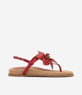 Sandália Sport Sandal Rasteira Rafia com Maxi Flor