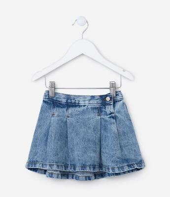 Saia Infantil em Jeans com Pregas - Tam 1 a 5 Anos