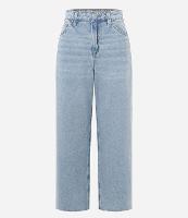 Calça Wide Leg Cropped em Jeans com Barra Cortada - 1