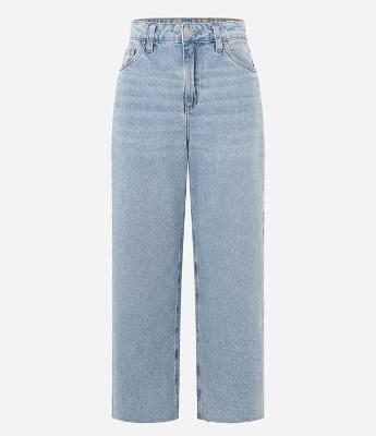 Calça Wide Leg Cropped em Jeans com Barra Cortada