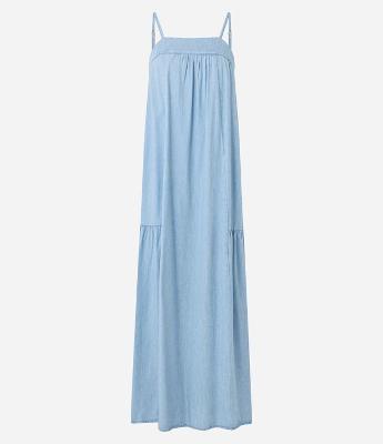 Vestido Longo em Jeans Amarração e Fenda