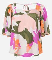 Blusa em Viscose com Manga Godê e Folhagens Estampadas - 1