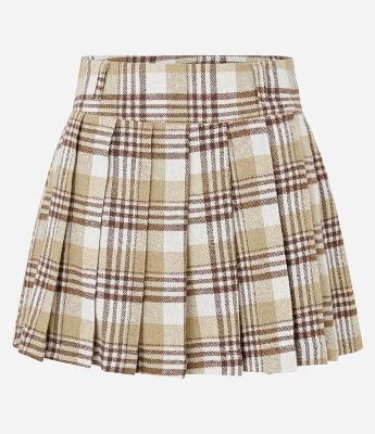 Saia Curta em Flanela Xadrez Plissada