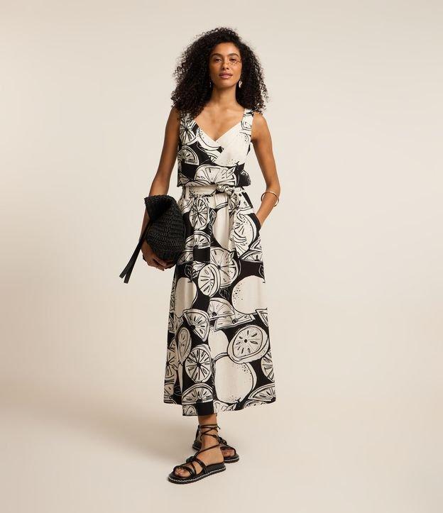 Saia Midi Evasê em Viscolinho com Faixa para Amarração - 3