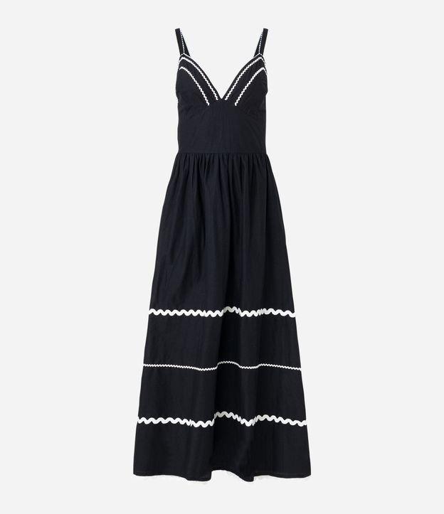 Vestido Midi com Decote V e Detalhes Contrastantes - 1