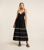 Vestido Midi com Decote V e Detalhes Contrastantes - 2