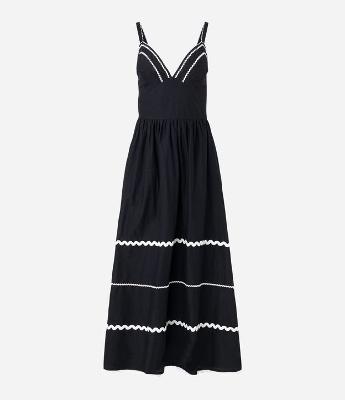 Vestido Midi com Decote V e Detalhes Contrastantes