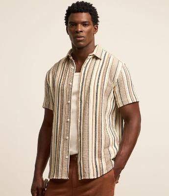 Camisa em Algodão com Textura e Listras