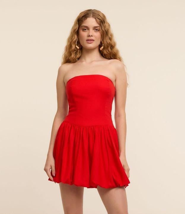 Vestido Balonê Curto em Viscolinho com Decote Tomara que Caia - 1
