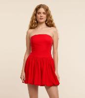 Vestido Balonê Curto em Viscolinho com Decote Tomara que Caia - 1