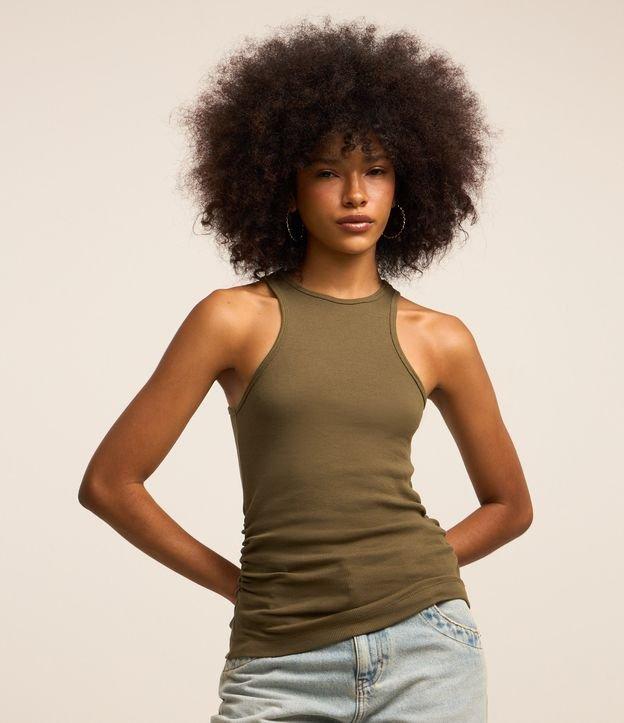 Blusa Regata em Ribana com Drapeado Lateral - 1