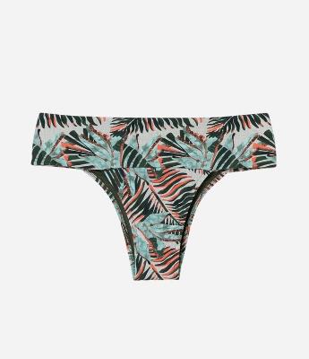 Biquíni Calcinha Pala Larga em Microfibra com Folhagens Estampadas
