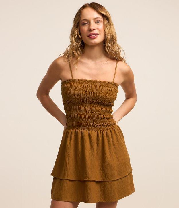 Vestido Curto em Viscose com Lastex e Babado na Saia - 1