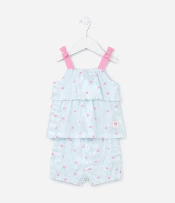Conjunto Infantil com Babados e Estampa Corações - Tam 0 a 18 meses
