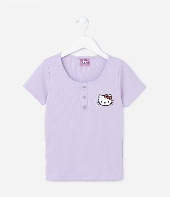 Blusa Slim Infantil Canelada  com Estampa Hello Kitty - Tam 5 a 14 Anos