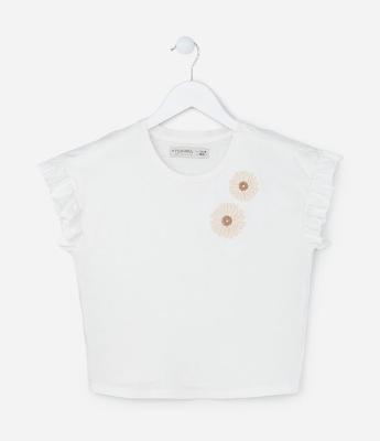 Blusa Infantil com Bordado de Florzinhas e Babados - Tam 5 a 14 Anos
