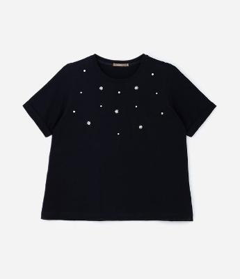 Blusa em Algodão com Pérolas e Strass Curve & Plus Size