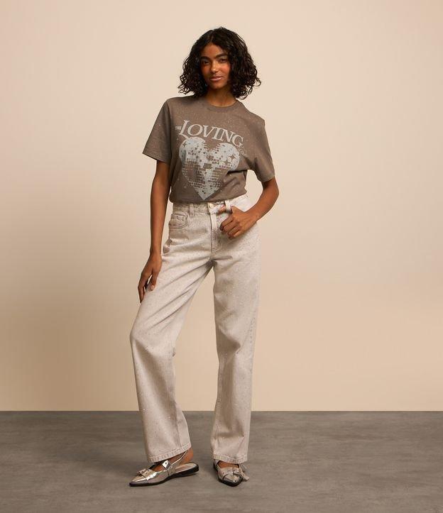 Calça Reta em Jeans com Brilhos Aplicados - 1