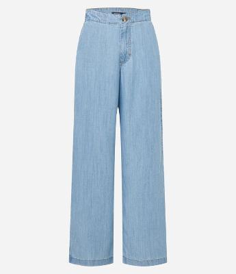 Calça Wide Leg Jeans com Bolso Faca