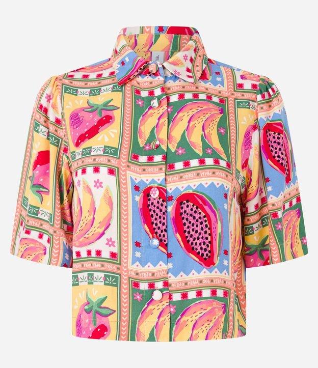 Camisa em Viscose com Pregas e Estampa de Frutas - 1