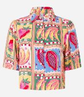 Camisa em Viscose com Pregas e Estampa de Frutas - 1