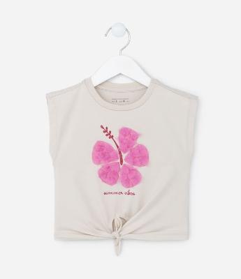 Blusa Infantil com Amarração e Bordado - Tam 1 a 5 Anos