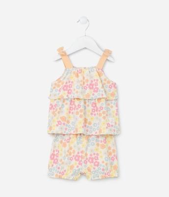 Conjunto Infantil com Estampa Floral - Tam 0 a 18 meses