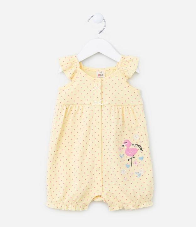 Macaquinho Infantil com Estampa Poá e Flamingo - Tam 0 a 18  meses - 1