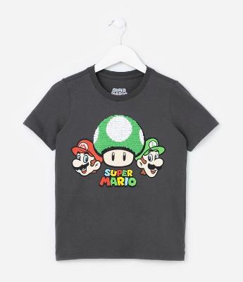 Camiseta Infantil com Bordado Super Mario - Tam 3 a 8 Anos