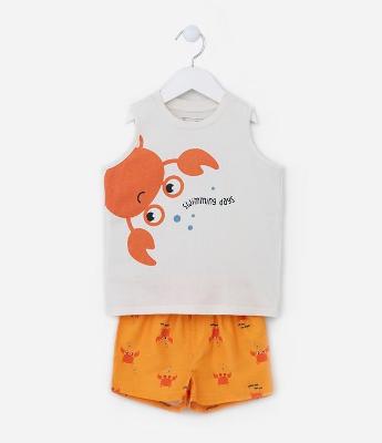 Conjunto Infantil com Estampa Caranguejo - Tam 1 a 4 Anos