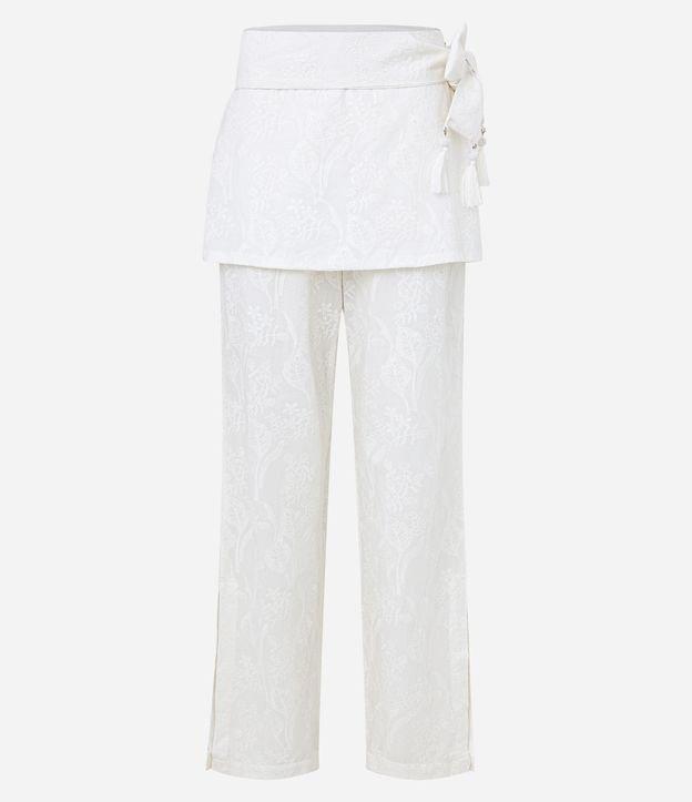 Calça Reta Cintura Alta em Tricoline com Transpasse Saia - 1