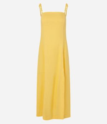 Vestido New Midi em Viscose e Linho com Zíper nas Costas