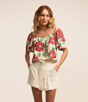 Blusa em Viscose e Linho com Manga Ampla e Estampa Floral - 1